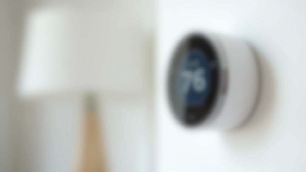 Nahaufnahme eines modernen intelligenten Thermostats an der Wand mit digitalem Display und Temperaturregelung